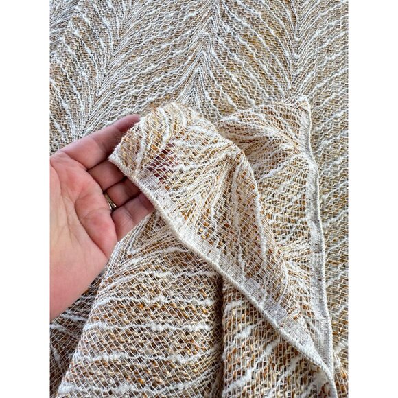Vintage 70s curtain, cream tan oatmeal ombre wavy pattern, open weave, per panel - Picture 9 of 10